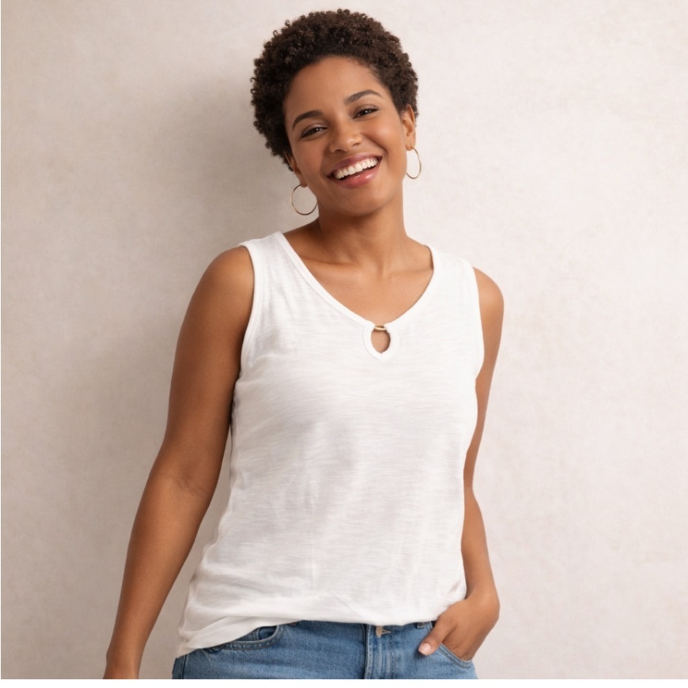Talbots White Keyhole Tank Top